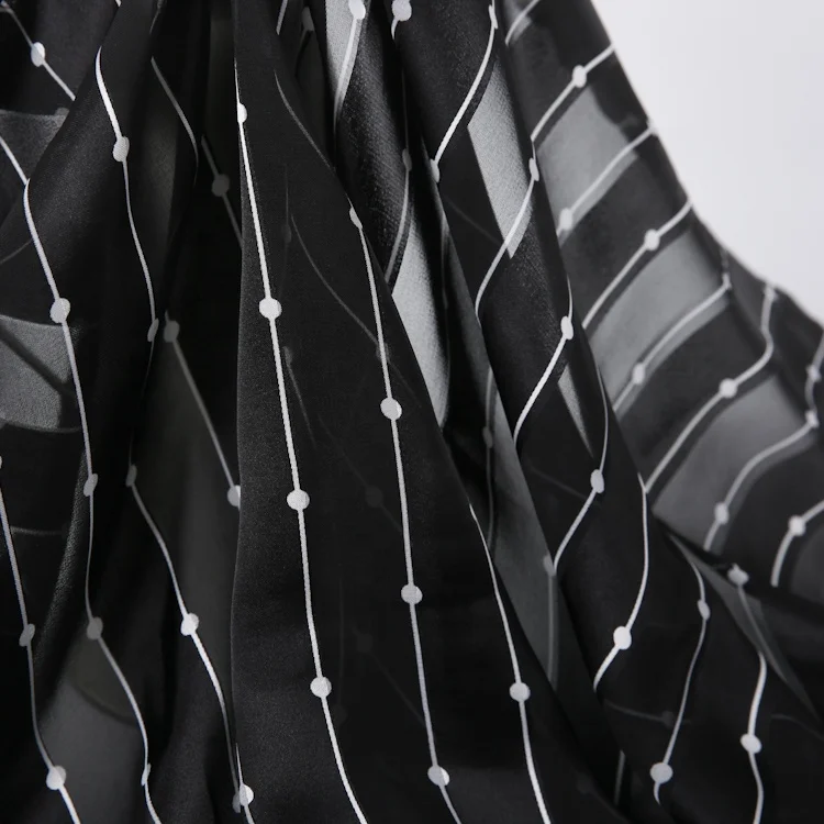 Latest shiny printed silk chiffon fabric with striped dots design for dresses shirts in stock wholesale