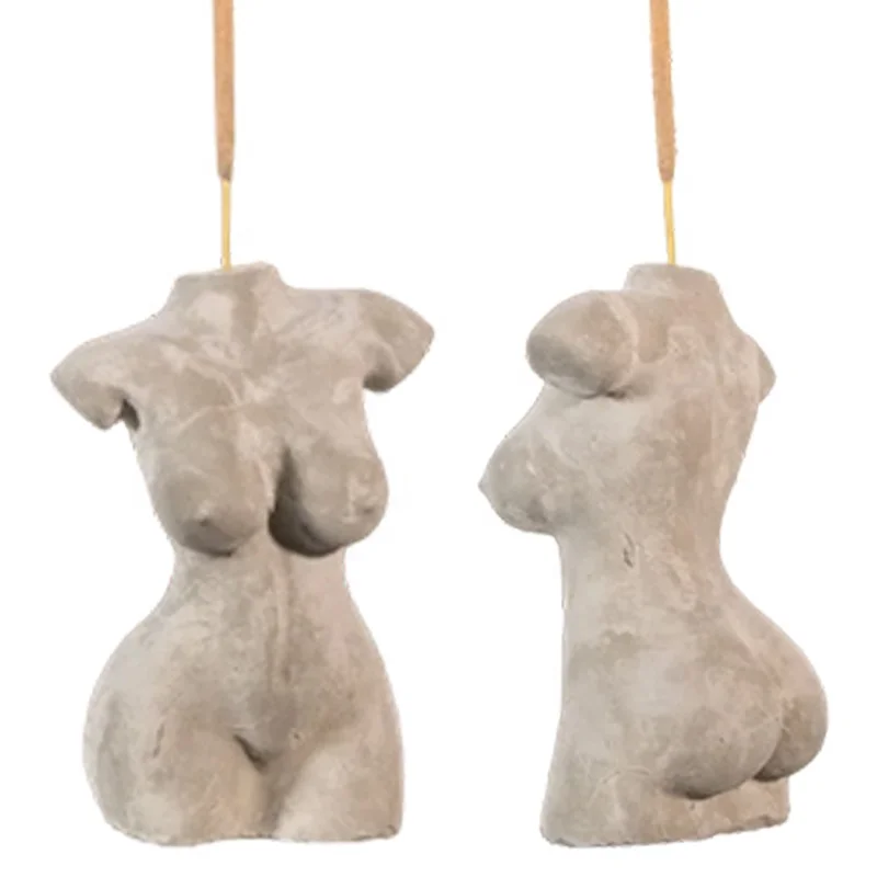Custom modern feminist art cement bust statue naked woman goddess incense stand holder concrete female body incense stick burner