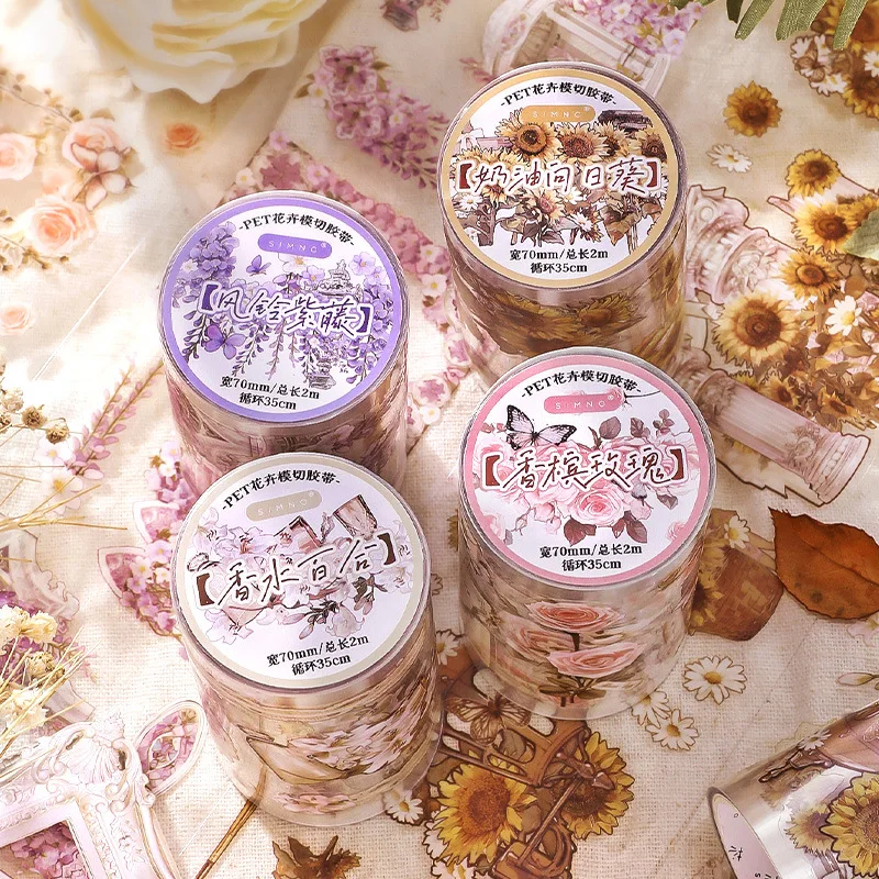 1Roll PET core Mor Tape Romantic Century Series Retro Flower Handbook Decoration Material Loop Stickers