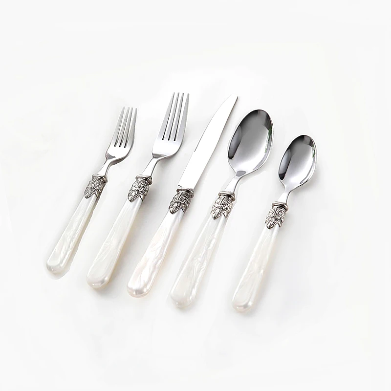 Unique Stainless Steel Cutlery Set with White Acrylic Handle Tableware Flatware Set Antique Silverware Kitchen Utensils