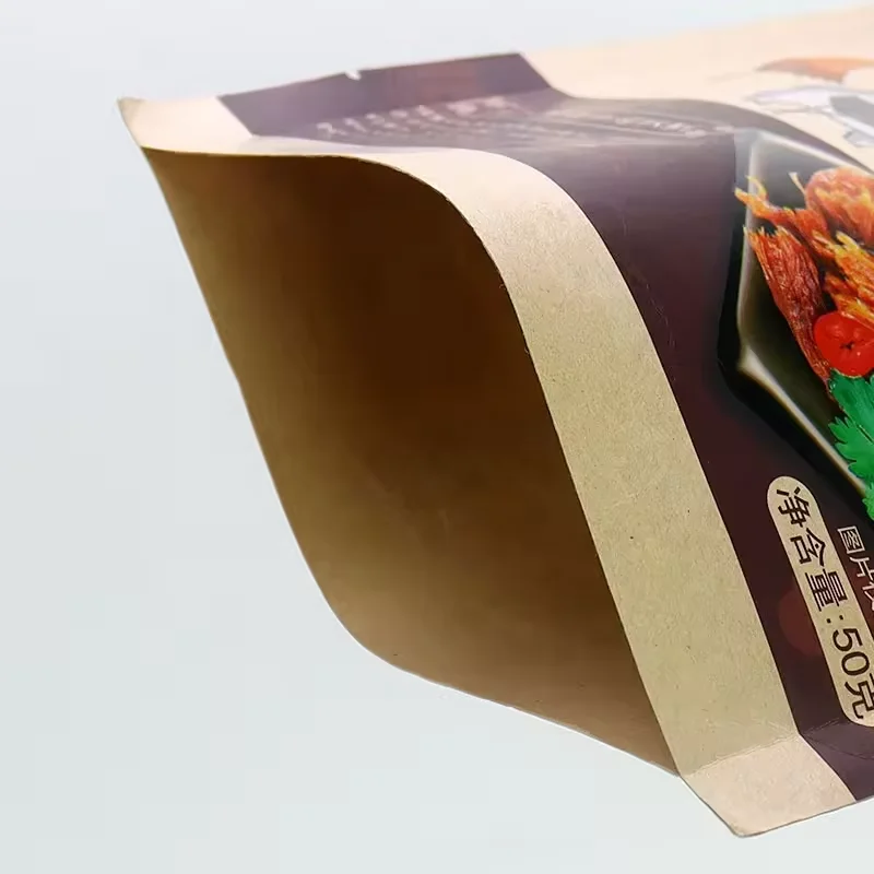 Custom Printed Kraft Paper Three side seal bag Food Grade Foil Lined Snack Beef Jerky Packaging Bags
