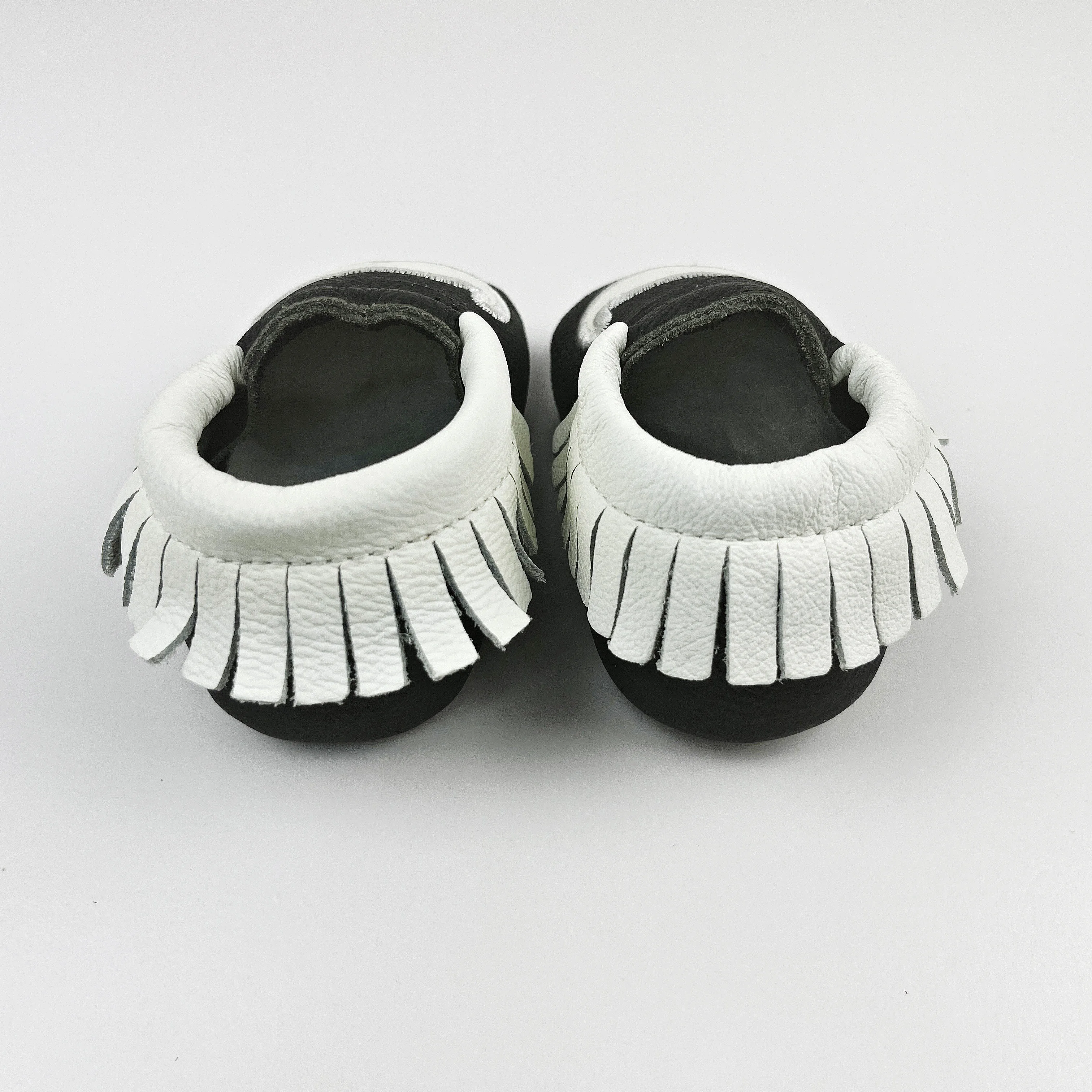 Bede Wholesale black cute beard pattern styling fringe leather outdoor soft comfortable baby walking shoes