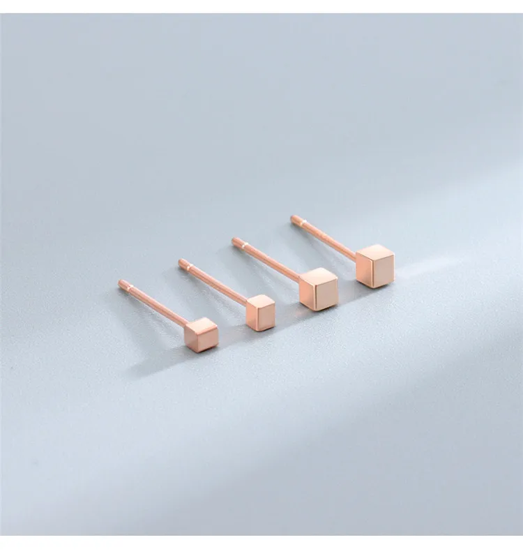 SP Simple Design Geometric Stud Earrings High Quality Hypoallergenic 925 Silver Cubic Stud Earrings