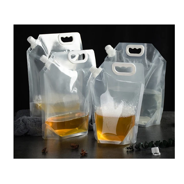
5L Portable Stand Up Pouch Wine Beer Soft Drinking Bag Foldable Drinking Water Bag With Spout Filling Machine 
