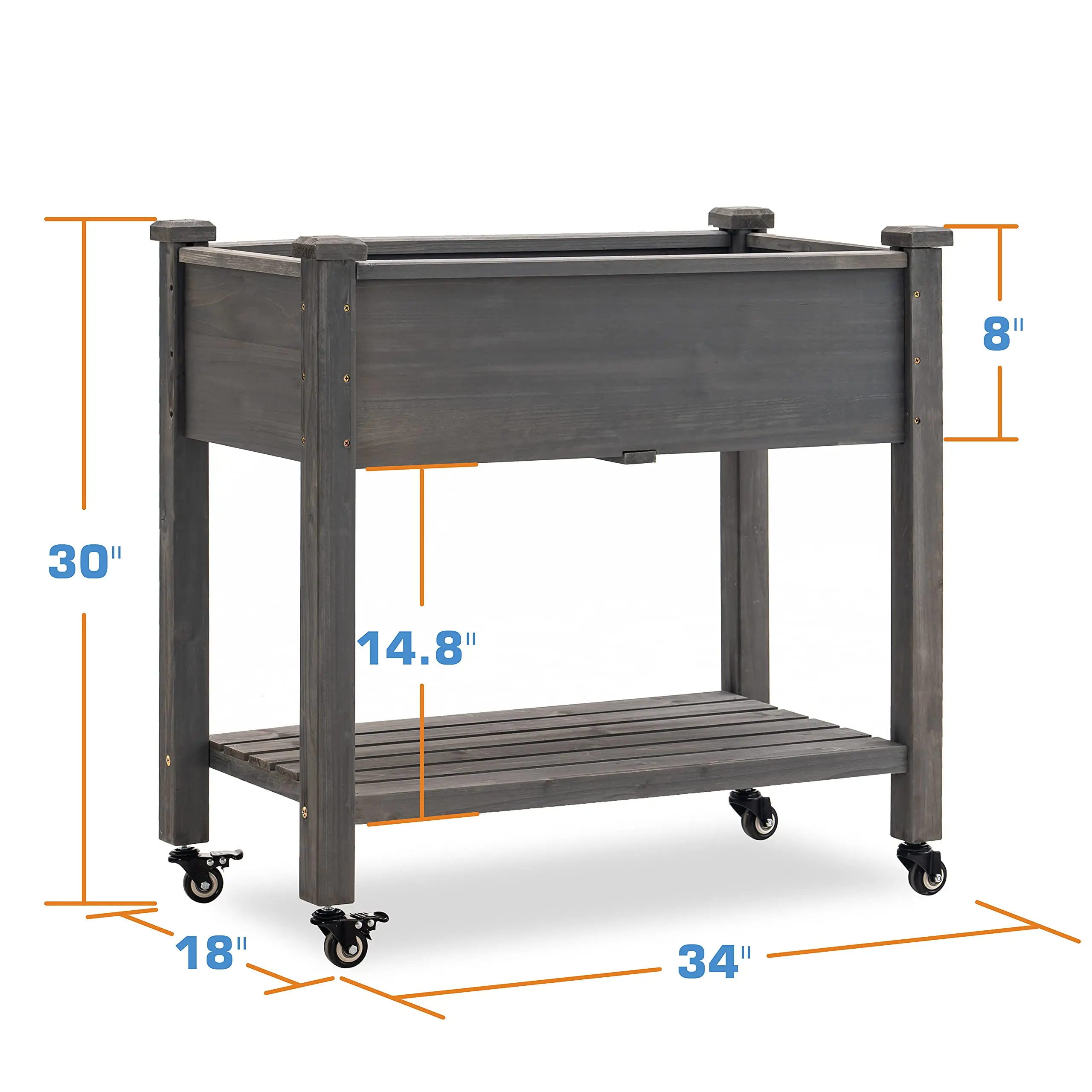Wood Raised Garden Bed Outdoor Elevated Planter Box Kit on Wheels with Legs, Storage Shelf for Vegetables, Herb and Flowers