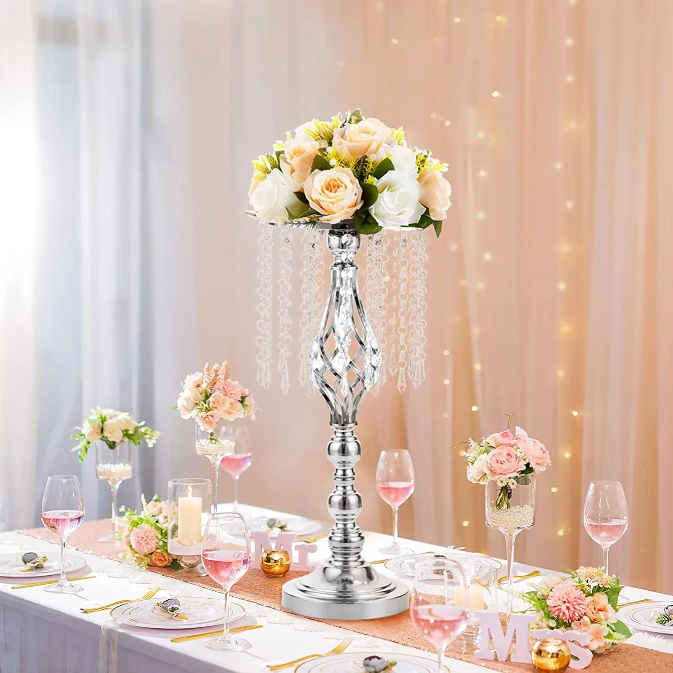 Свадебные принадлежности, декоративная Золотая настольная металлическая акриловая ваза с цветами для свадебного стола, ужина, мероприятия