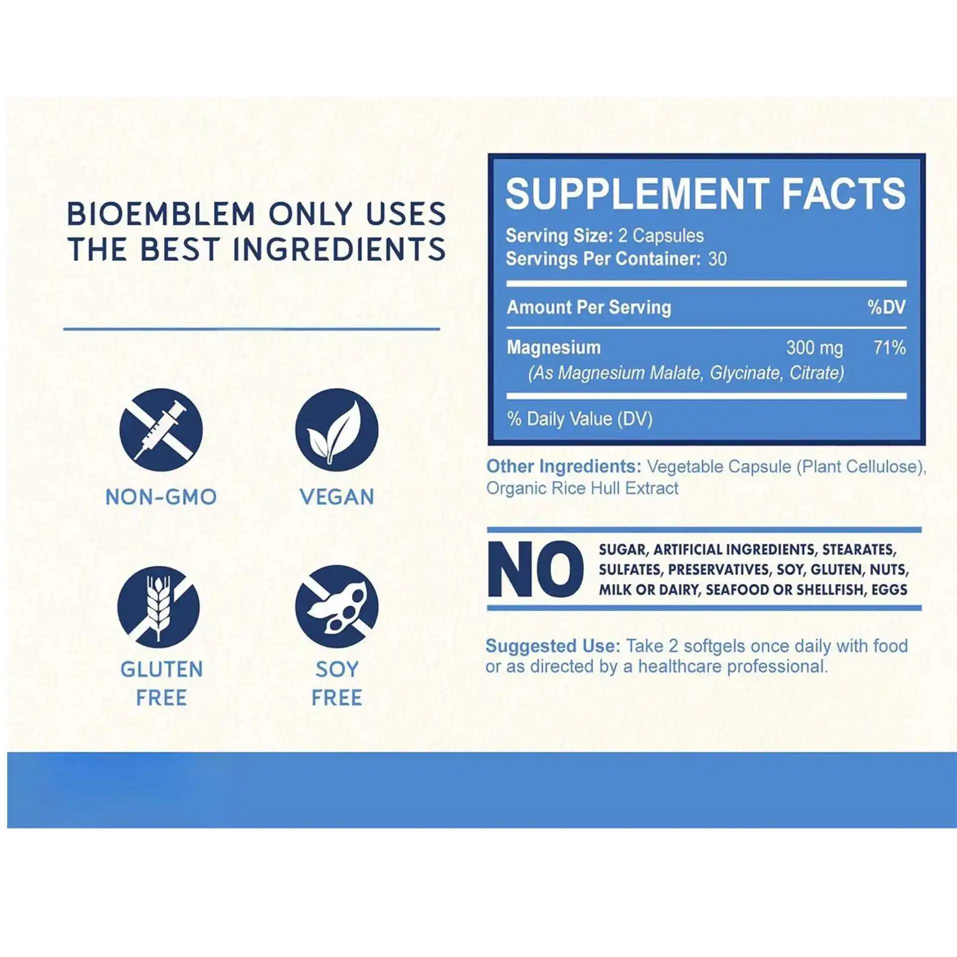 Private Label Vegan Triple Magnesium Complex Capsules 300mg Glycinate Malate Citrate