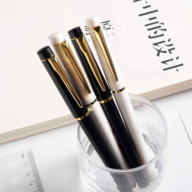 Custom Logo Promotion Gift Pen Wholesale Office Stationery White Roller Pen Metallic Simple Sense Plastic Gel Pen