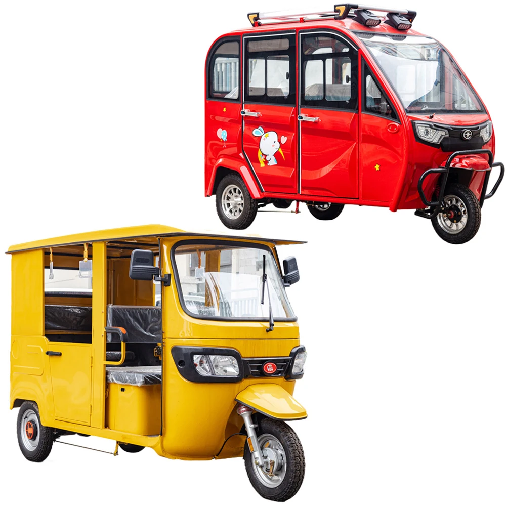 custom logo 3 wheel electric tricycle tuktuk india taxi auto rickshaw extra-large space sightseeing enclosed electric tricycle