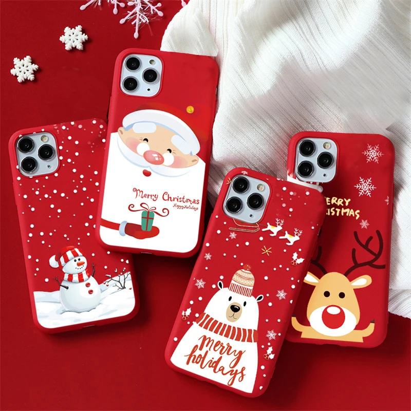 Cartoon christmas style Phone Case for iPhone 14 13 12 11 Pro XR X Xs Max 8 7 Mini Frosted Silicone Cases Soft Back Cover
