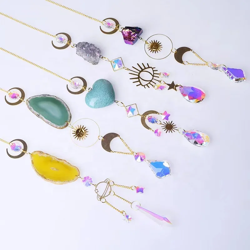 Crystal Ornaments Sun Catcher Natural Crystal Agate Stone DIY Custom Home Decorate Window Garden Chain Charms Pendant