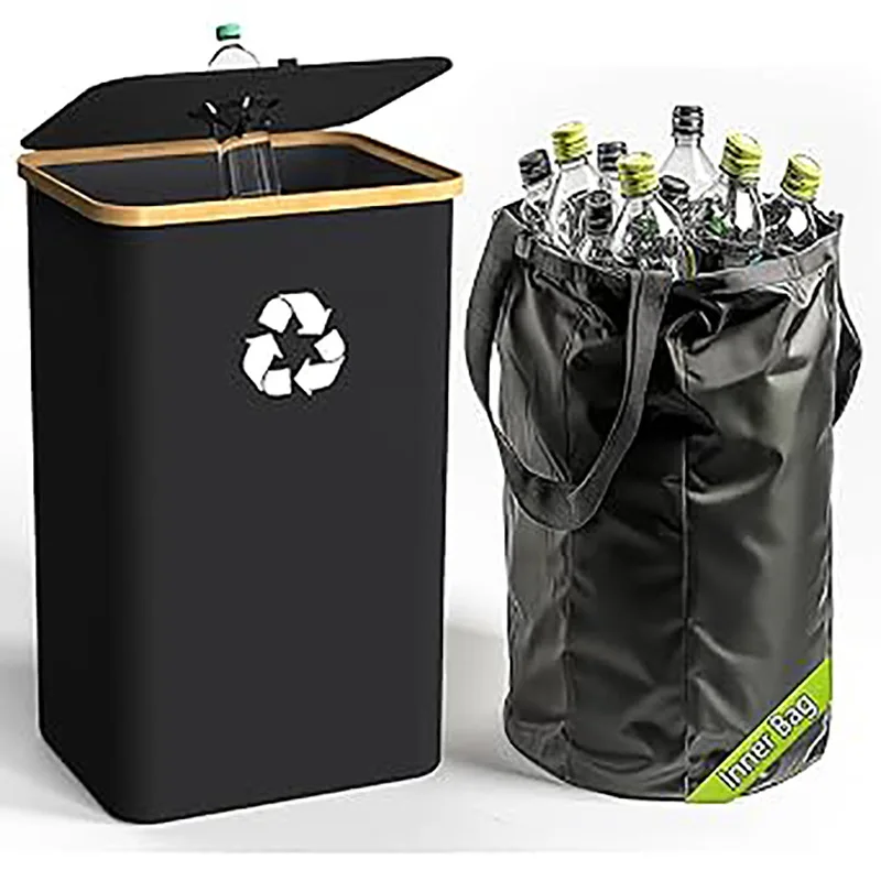 DS4076 Customization 100L Bamboo Black Kitchen Recycling Bin Deposit Bottle Storage Recycling Bottle Basket
