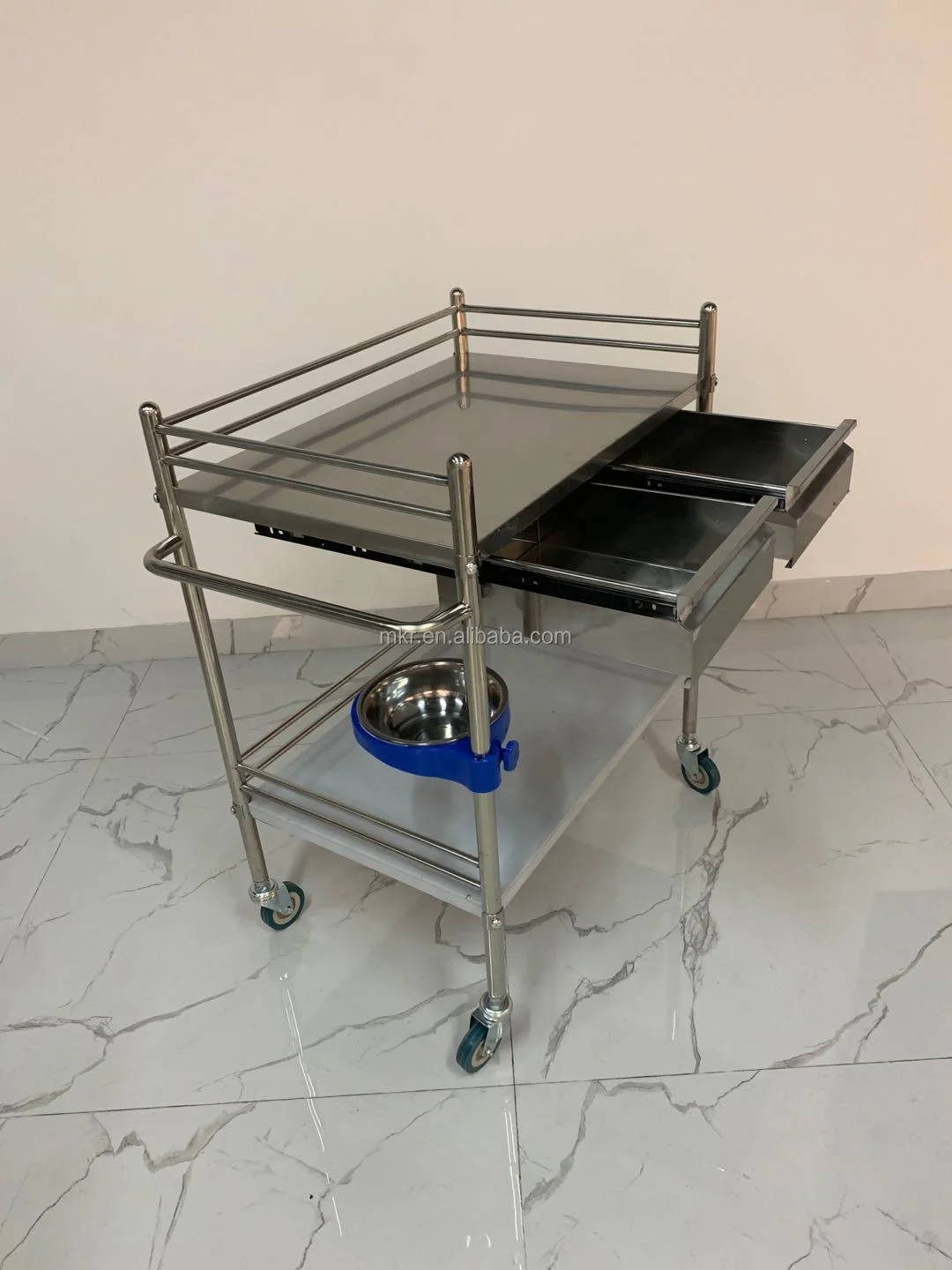 Customized Stainless Steel Medical Cart Clinic Hospital Trolley With Wheels and Drawer
