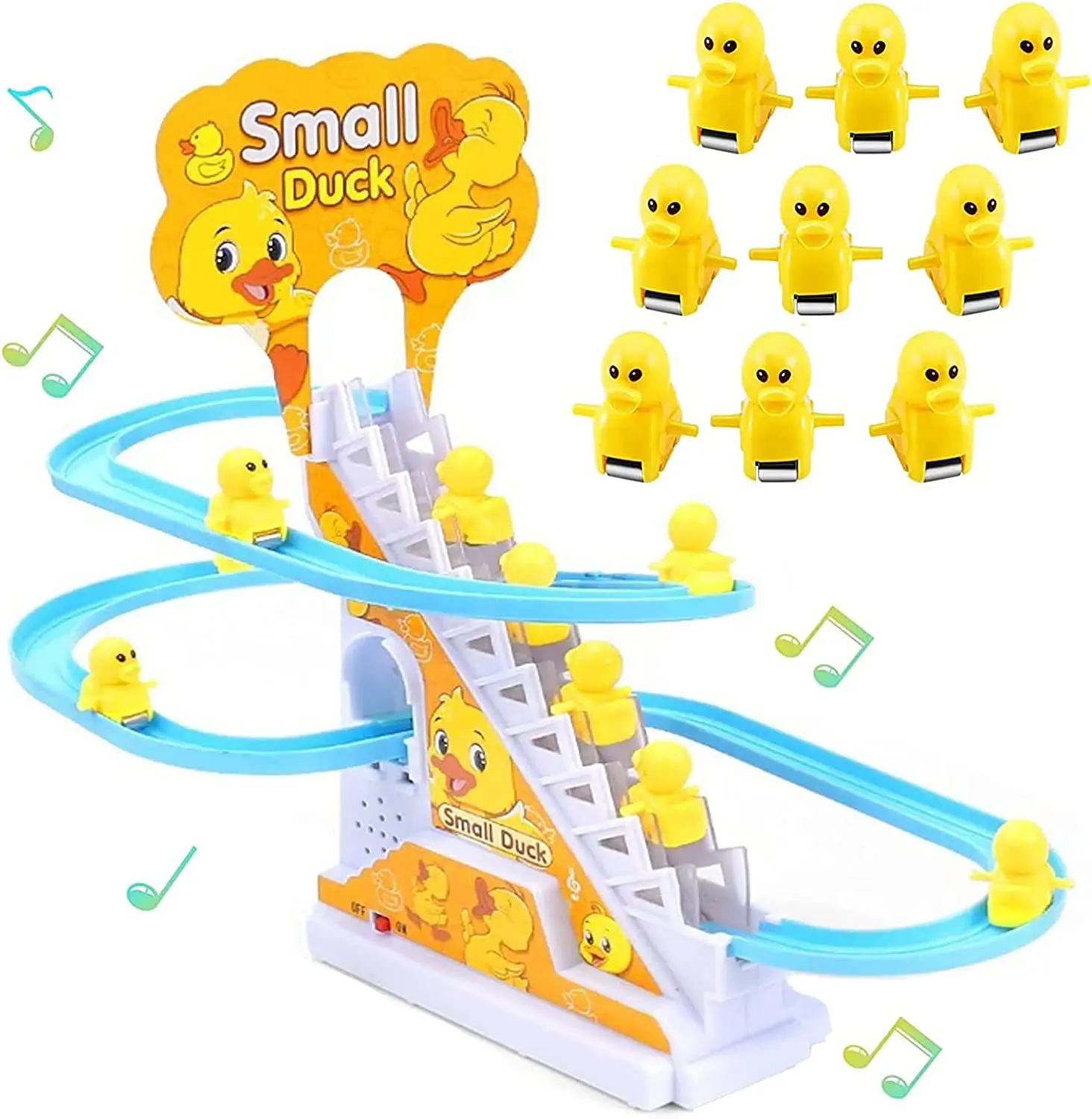 Electric Track Slide Stairs Indoor Toy Duck Climb Stairs Toy Roller Coaster Toy with LED Flashing Lights
