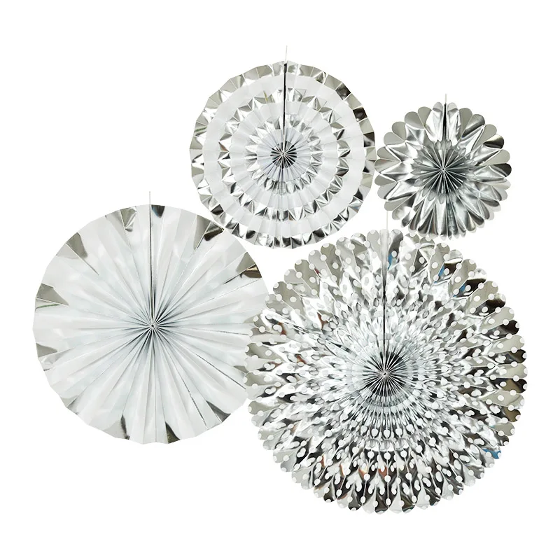 PM605007 4pcs(40/25/15cm) Solid Tissue Gold/silver Paper Fans DIY Decor Crafts For Wedding Birthday Party Flower Fan Festival