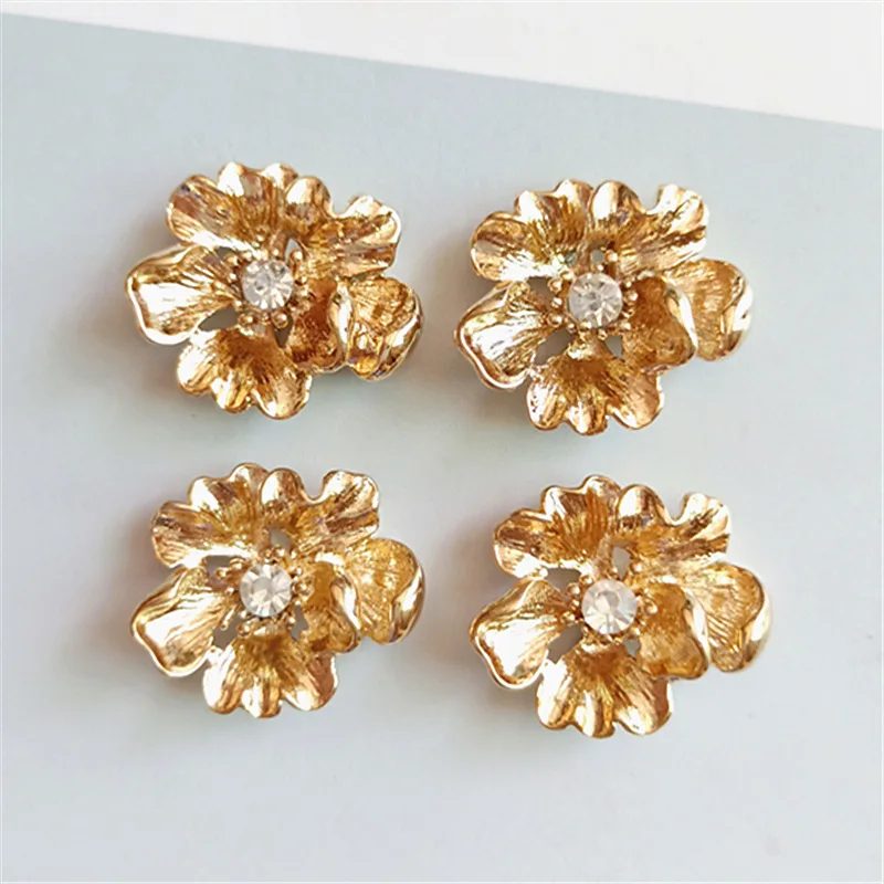 Fashion K Gold Flower Rhinestone-embedded Drill Buckle Alloy Accessories Diy Handmade Hair Accessories Jewelry Parts