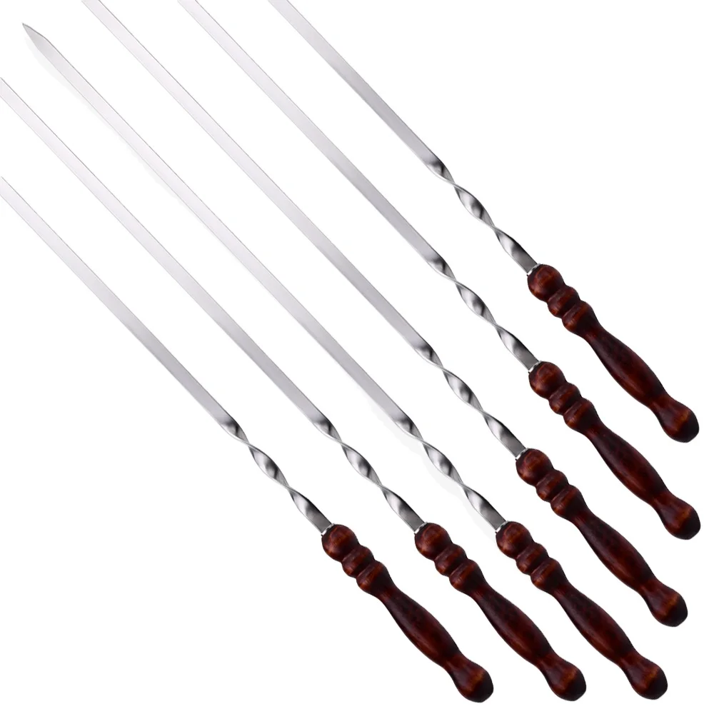 6Pcs  Stainless Steel  Antique style colour Wooden Handle BBQ kabob skewers