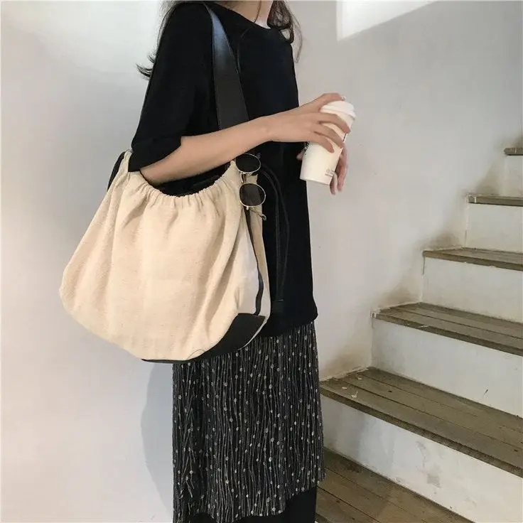 Women handbag Drawstring canvas ladies shoulder bag large capacity travel bag female big totes