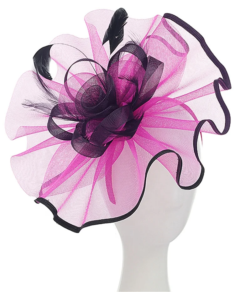 Women fascinators halloween hairband headband fuchsia big base flower fascinators for church wedding party
