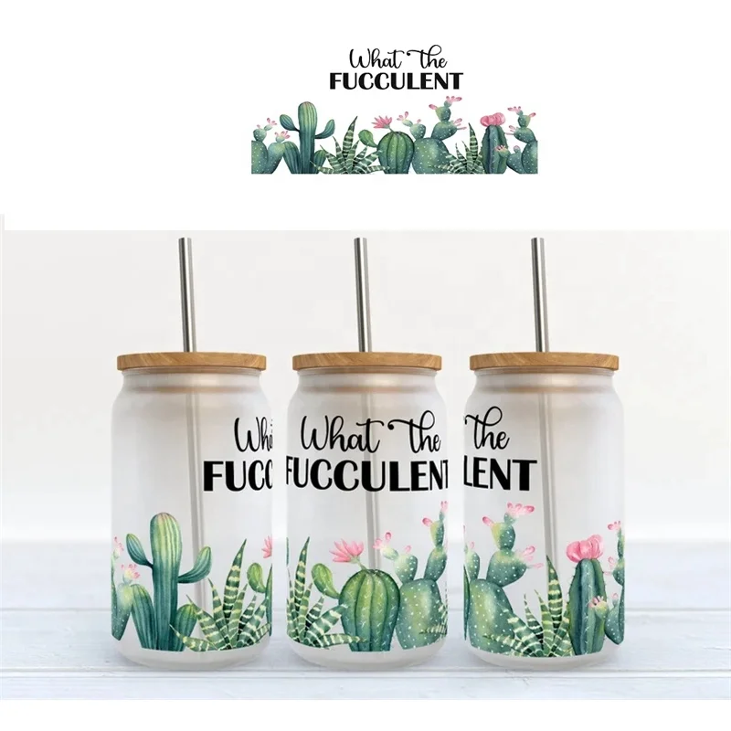 3000+  Custom Logo Full Color  What The Fucculent  Uv Dtf Sticker Warp Transfer Stickers  For Cup Libbey Beer Glass Uv Sticker