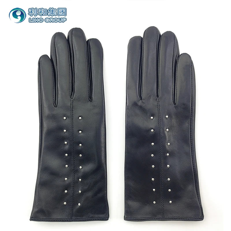 High Quality Ladies Black Winter Warm Durable Sheepskin Leather Driving Gloves