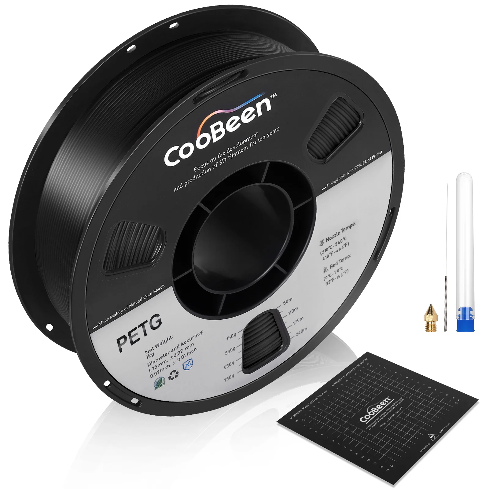 CooBeen High Quality 3D Printer Filament PETG 1.75mm/1kg Spool Neat Winding for 3D Printer ROHS Direct Pactory