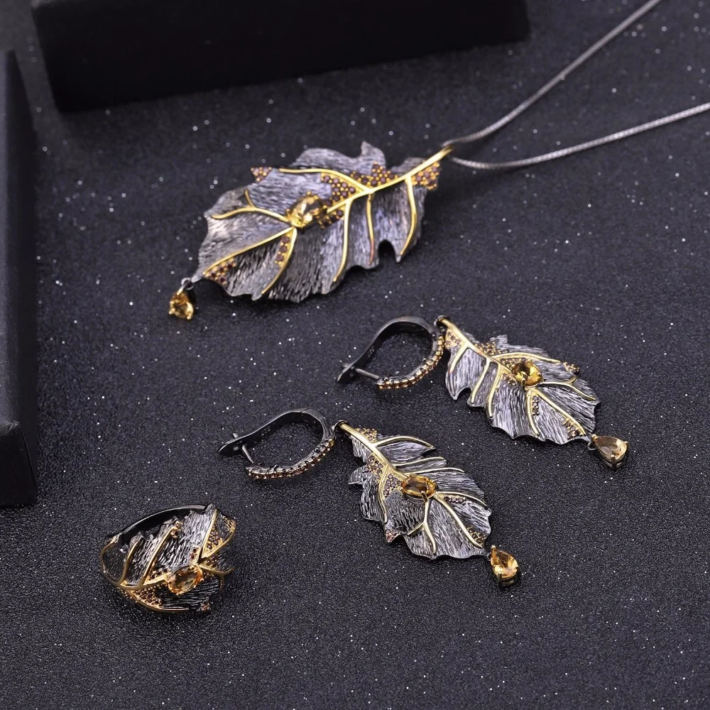 Abiding Brooch Pendent Natural Citrine 925 Sterling Silver Handmade Leaf Pendant Pin Brooches Women