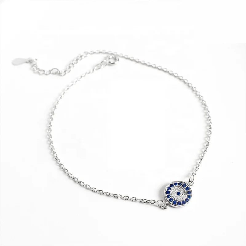QS268 Fashion 925 sterling silver jewelry evil eyes ankle bracelet blue diamond ankle bracelet for women