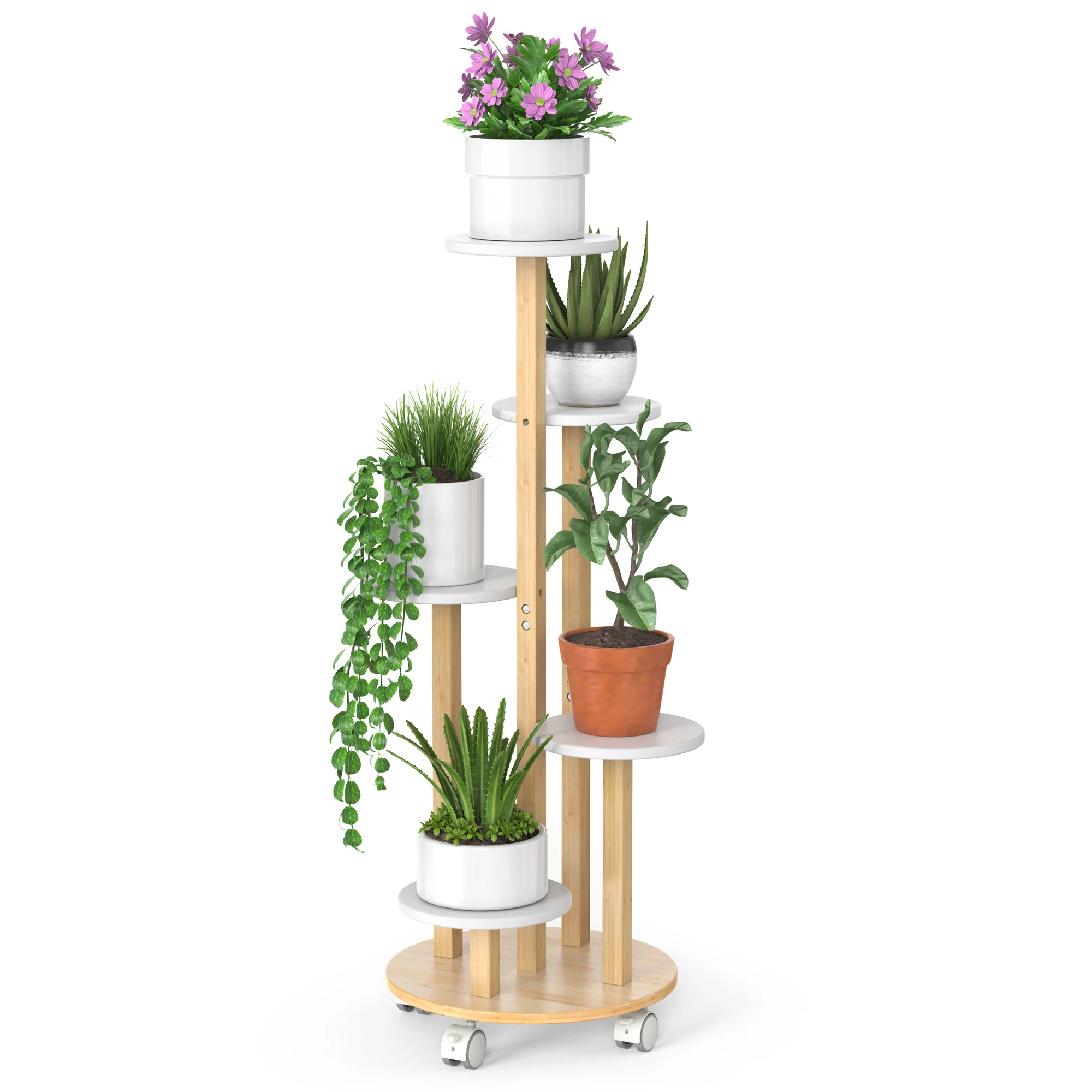Free Sample 5 Tier Wooden Bamboo Corner Plant Stand Indoor and Outdoor for Home Garden Multiple Plants