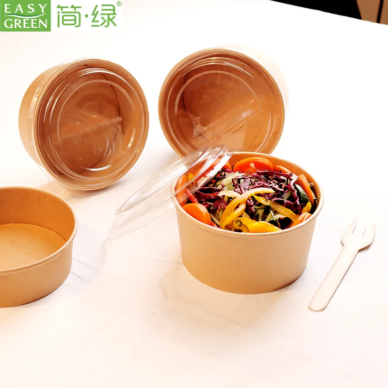 Easy Green 1300Ml Microwavable Disposaable Salad Paper Plates & Bowls With Pet Lid