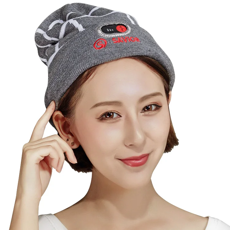 Winter Outdoor Thermal Heat Heating Cap Grey Knitted Heated Beanie Winter Hats For Men And Women
