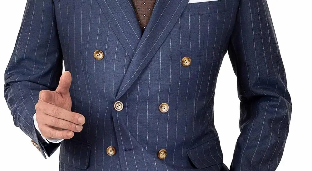 Tailor half canvas blue stripe double-breasted wedding tuxedo men  suits