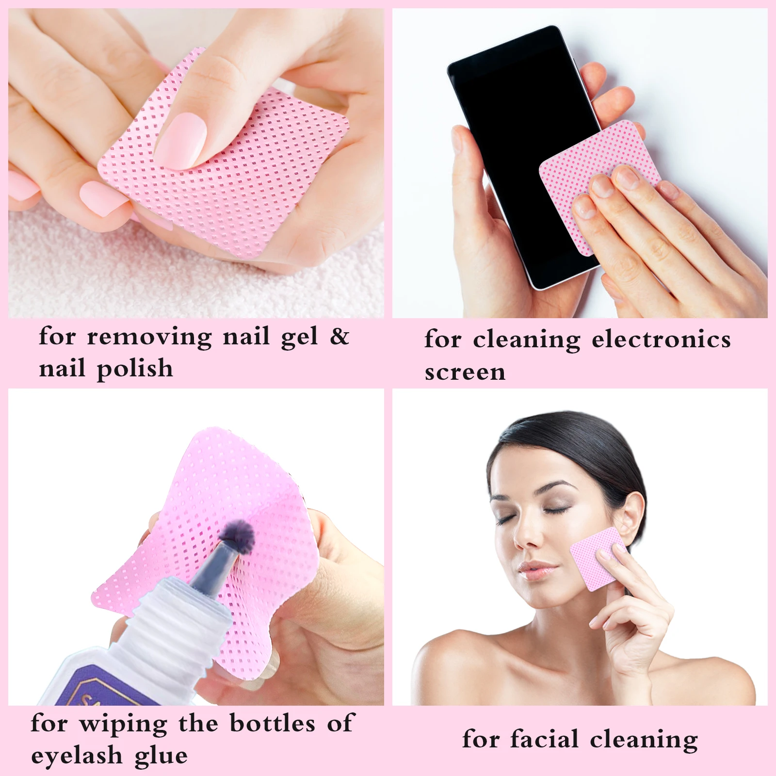 540pcs Pink White Premium Meltblown Lint Free Nail Wipes Pads For Acrylic Gel Eyelash Polish Remover