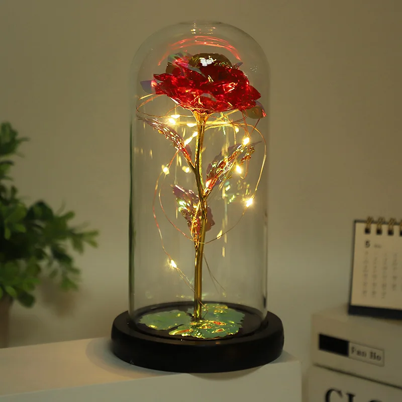 Led Galaxy24k Gold Eternal Rose Light Up Rose Flower Gift Glass Dome Flower Lamp For Home Christmas Decorative Holiday Lighting