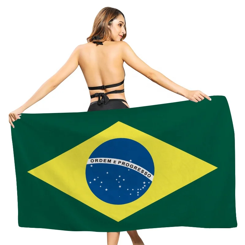 Wholesale Brazil National Flag Printing Beach Towels, custom photo printed rectangle microfiber beach towels
