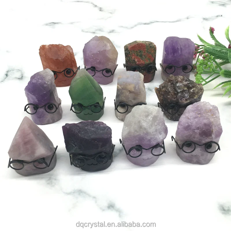 Natural Crystal Raw Amethyst Mini ELF Crystal Craft Mix Materials Rock with Glasses for Decoration