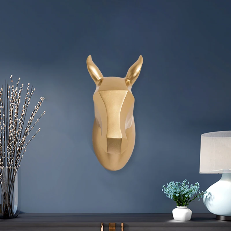 Custom home crafts 3D geometry gold resin horse head sculpture for wall decoration