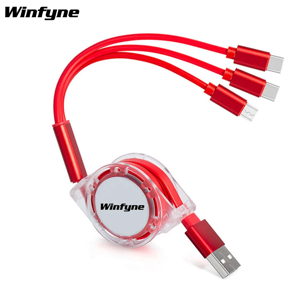 Custom Logo Multiple 3in1 Retractable Mobile Phone Cable USB Extension 3 in 1 Charging Cable USB Cable 3 in 1