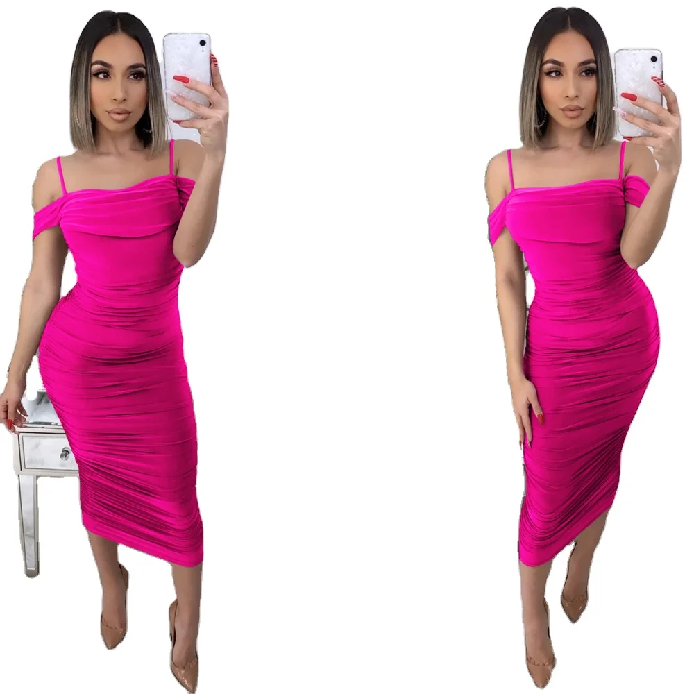 
2021 New Arrivals Sexy Solid Halter Sling Suspender Skirt Strap Bodycon Ball Dress Ladies Night Club Party Dating Women Dress 