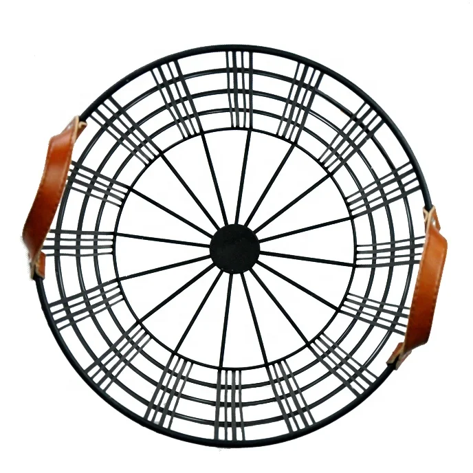 IVYDECO Home Decoration Set 2  Metal Wire Laundry clothes Basket with Leather Hand