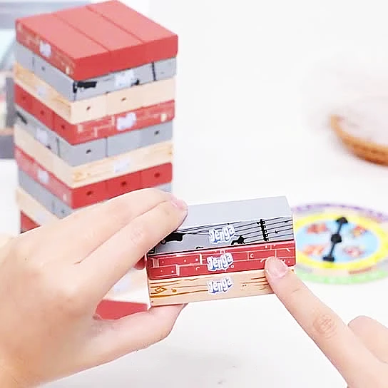 Factory New Design 49+40pcs Wooden Stacking Building Blocks Sets Tumbling Tower Toy Bricks  with Turntable and Game Idea