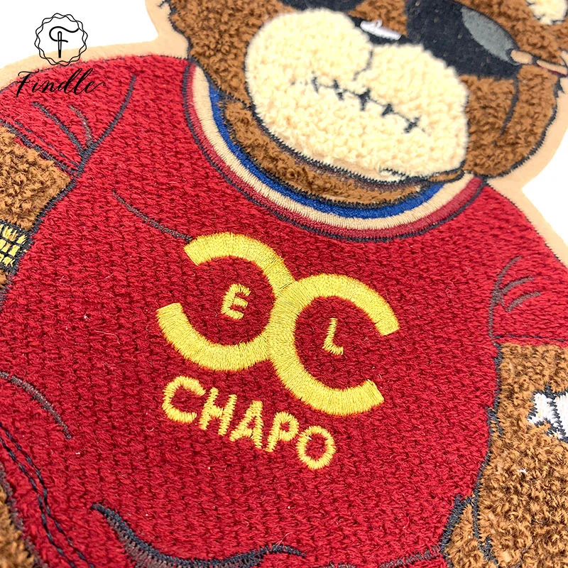 Factory wholesale large cartoon custom bear chenille patches embroidery