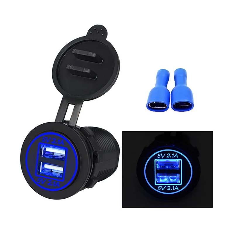 12V-24V Dual USB Port Car Charger Motorcycle 5V 4.2A Charger Socket Waterproof Fast Quick Charge Adapter for Vehicle Boat Truck