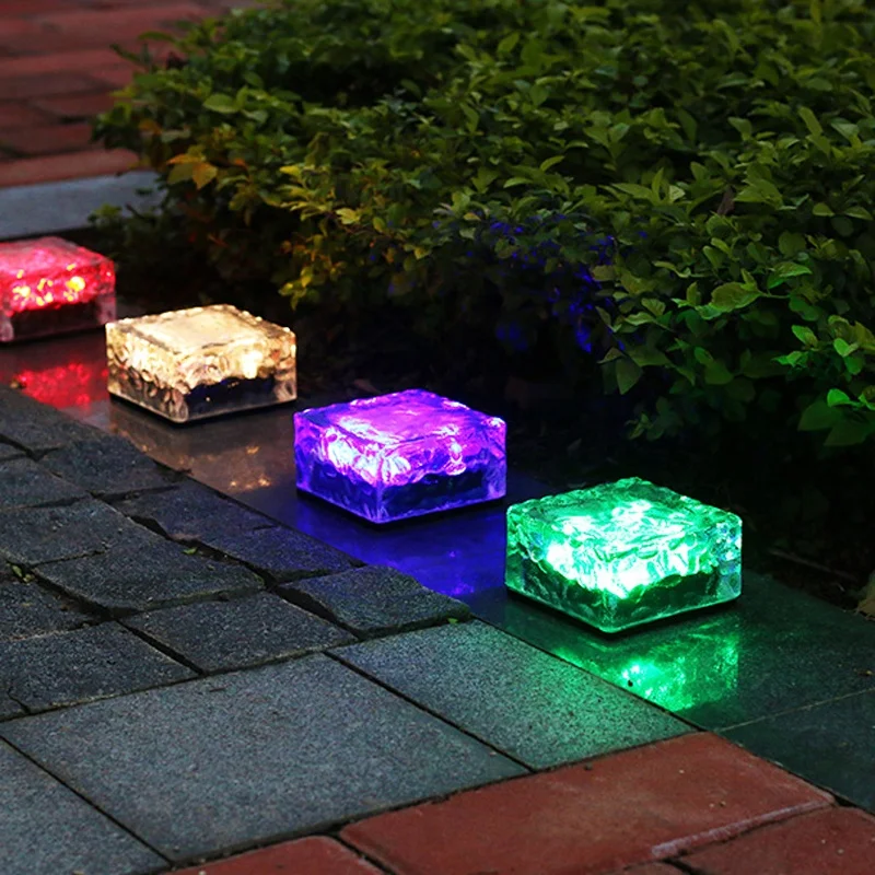 
Colorful Solar Powered Paving LED Glass Ice Brick Buried Light For Garden/Courtyard 