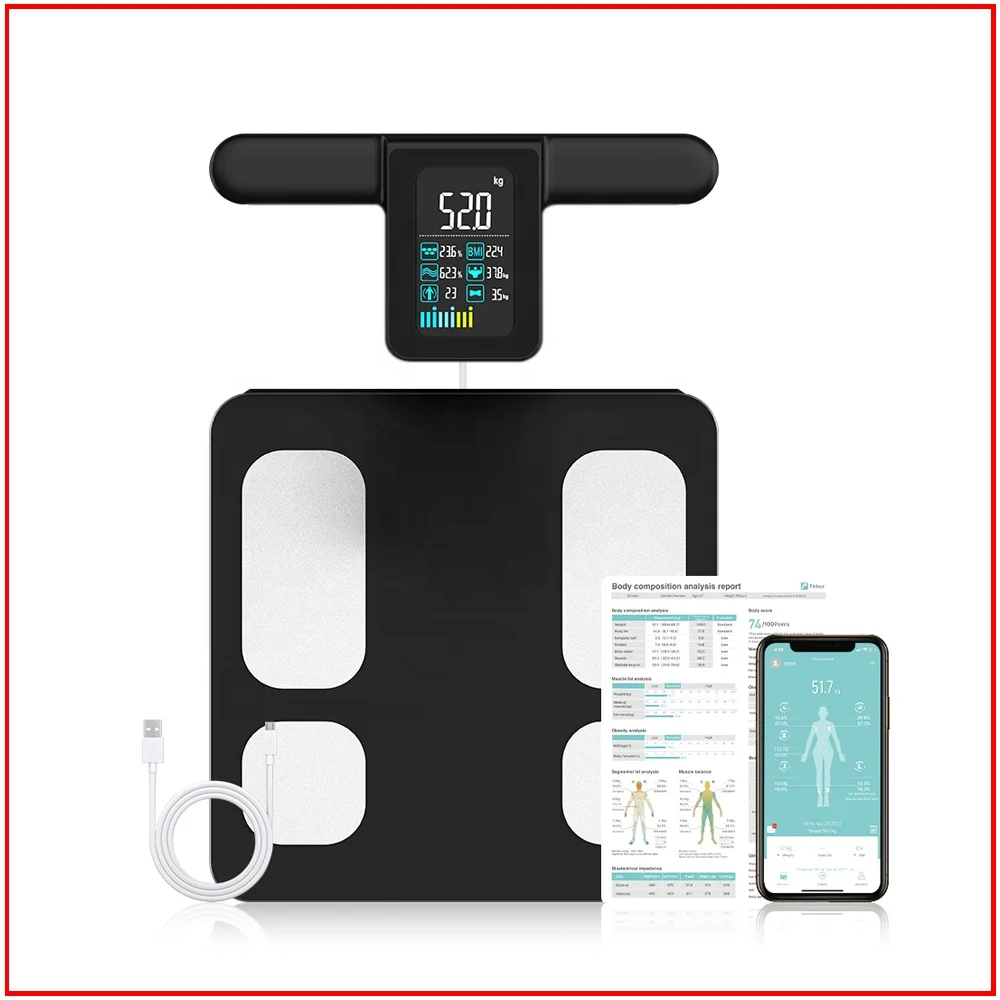 2024 трендовая шкала Портативная Шкала для чтения приложение отображения ванной комнаты 8 электродов умная импеданса жира