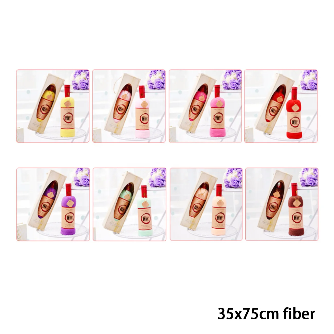 Fast Shipping 35x75cm Cotton Fiber Wine Bottle Shape Cake Towel in Opp Gift Bag Souvenir Towels