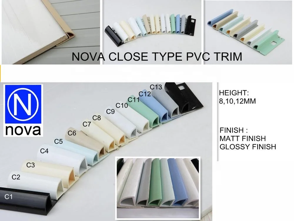 Home decorative plastic close type pvc corner tile trim in different size