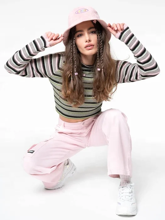 
Straight high waist trousers green plaid pink casual pocket loose trousers 