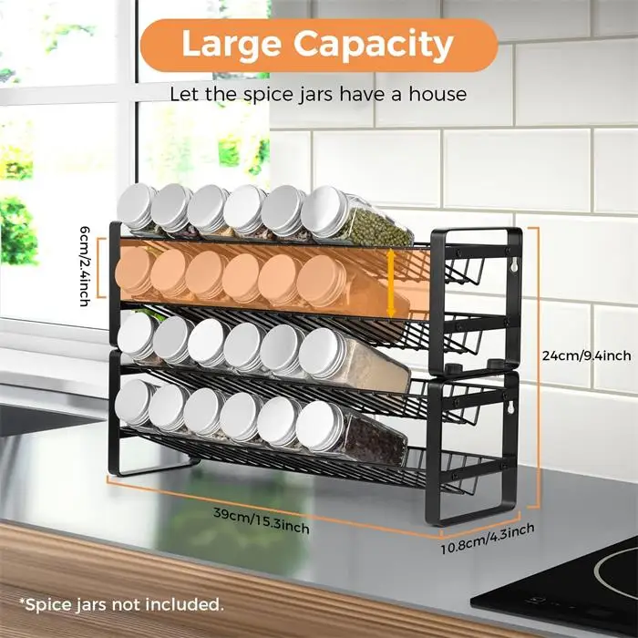 Guangzhou Manufacture Metal Black Wire 4 Tier Countertop Spice Jar Organizer Rack Stackable Rust-proof Bottle Storage Racks