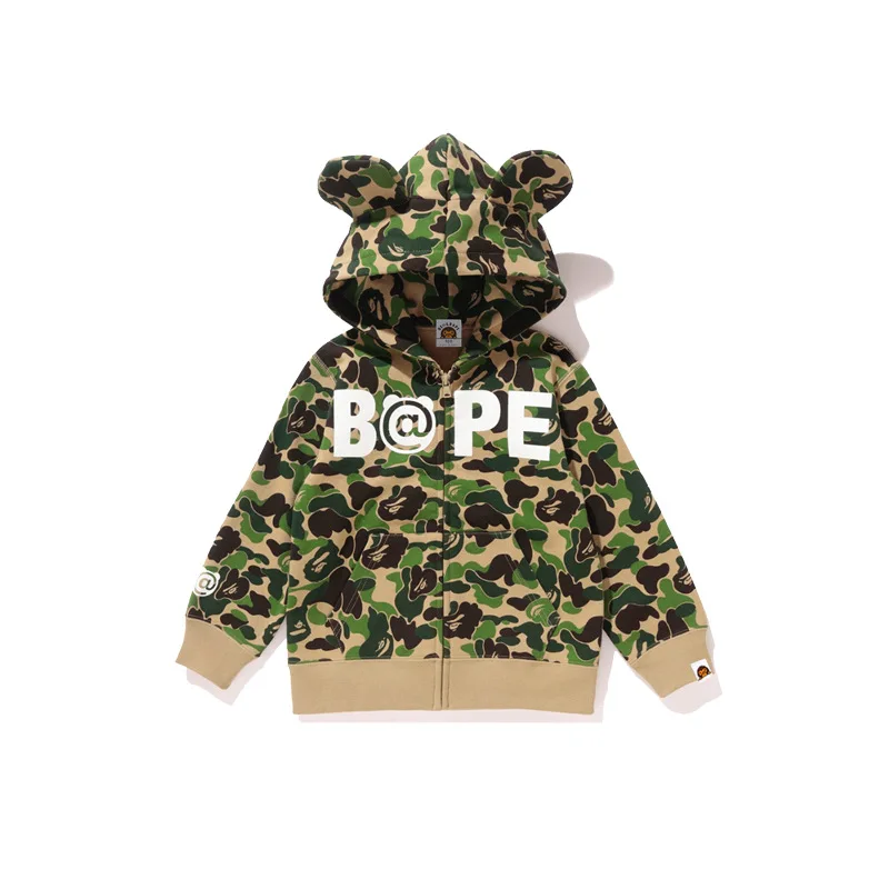 Модная трендовая брендовая камуфляжная Детская толстовка BEII & BAPE с изображением порочного медведя детская одежда ворсистой молнией